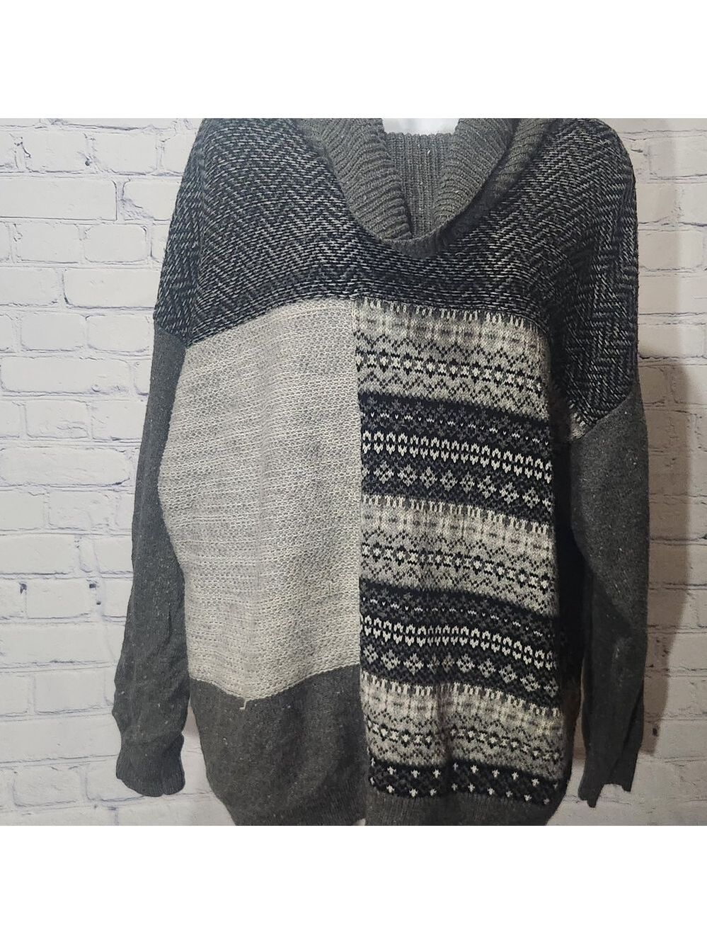 Chaps Oversized  Charcoal Marled Knit Cowlkneck Casual Cozy Sweater - Picture 3 of 6